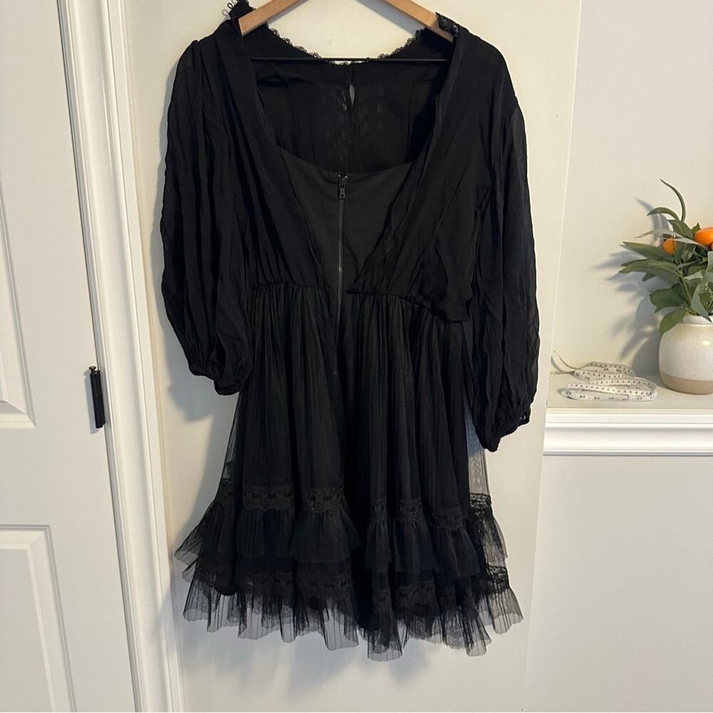 Alice + Olivia Black Silk Button Front Tulle Long Sleeve Mini Dress Small - Picture 5 of 12